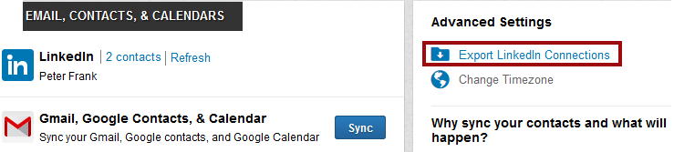 export LinkedIn contacts